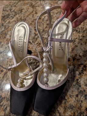 Christian Lacroix Women's Black and Pale Pink Pearl-Trim Heels